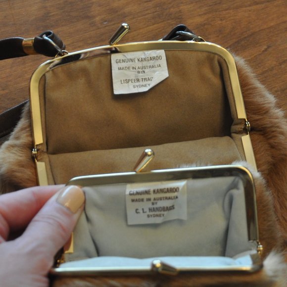 Lipseer Kangaroo Fur Brown Leather Crossbody Shoulder Bag & Coin Purse Boho - Picture 6 of 6